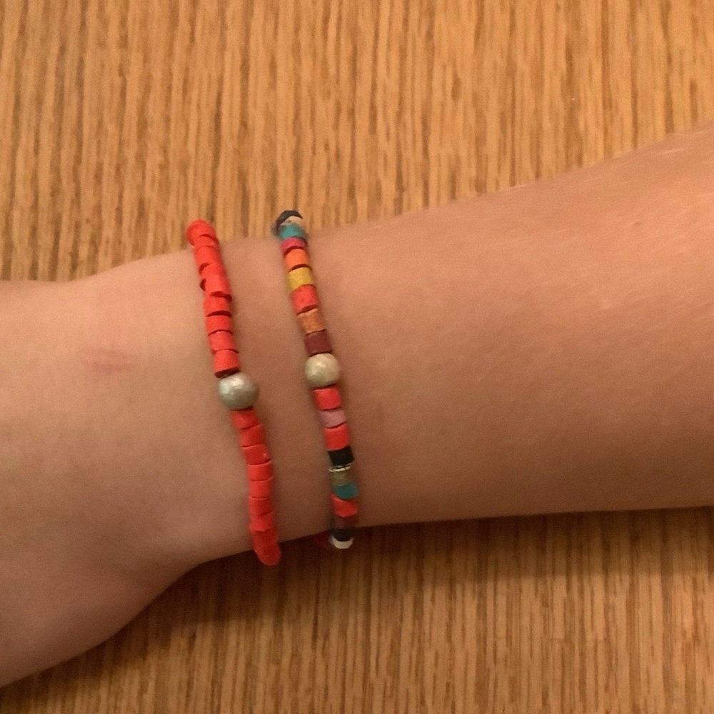 2 artisan made Boho Beaded Friendship bracelets Hand dyed beads Reds
